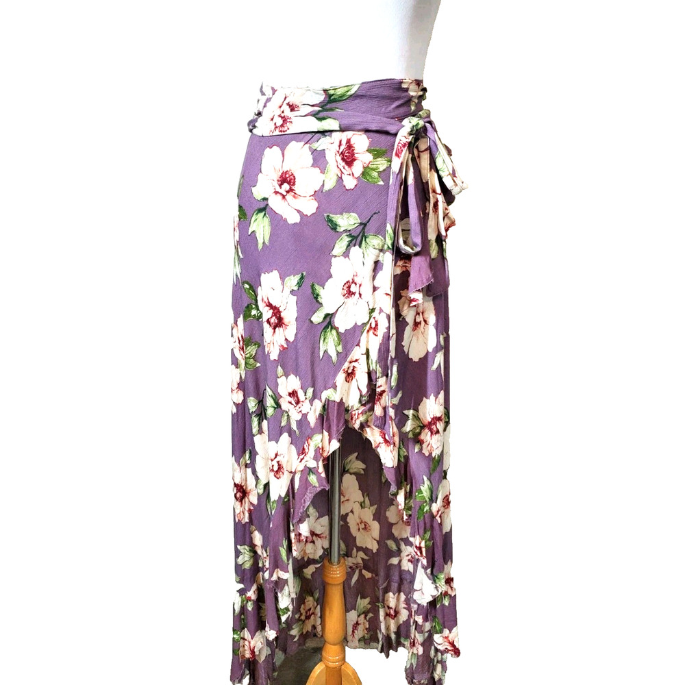 Blue Life California Womens XS Skirt Wrap Front Floral Maxi Ruffles Bohemian